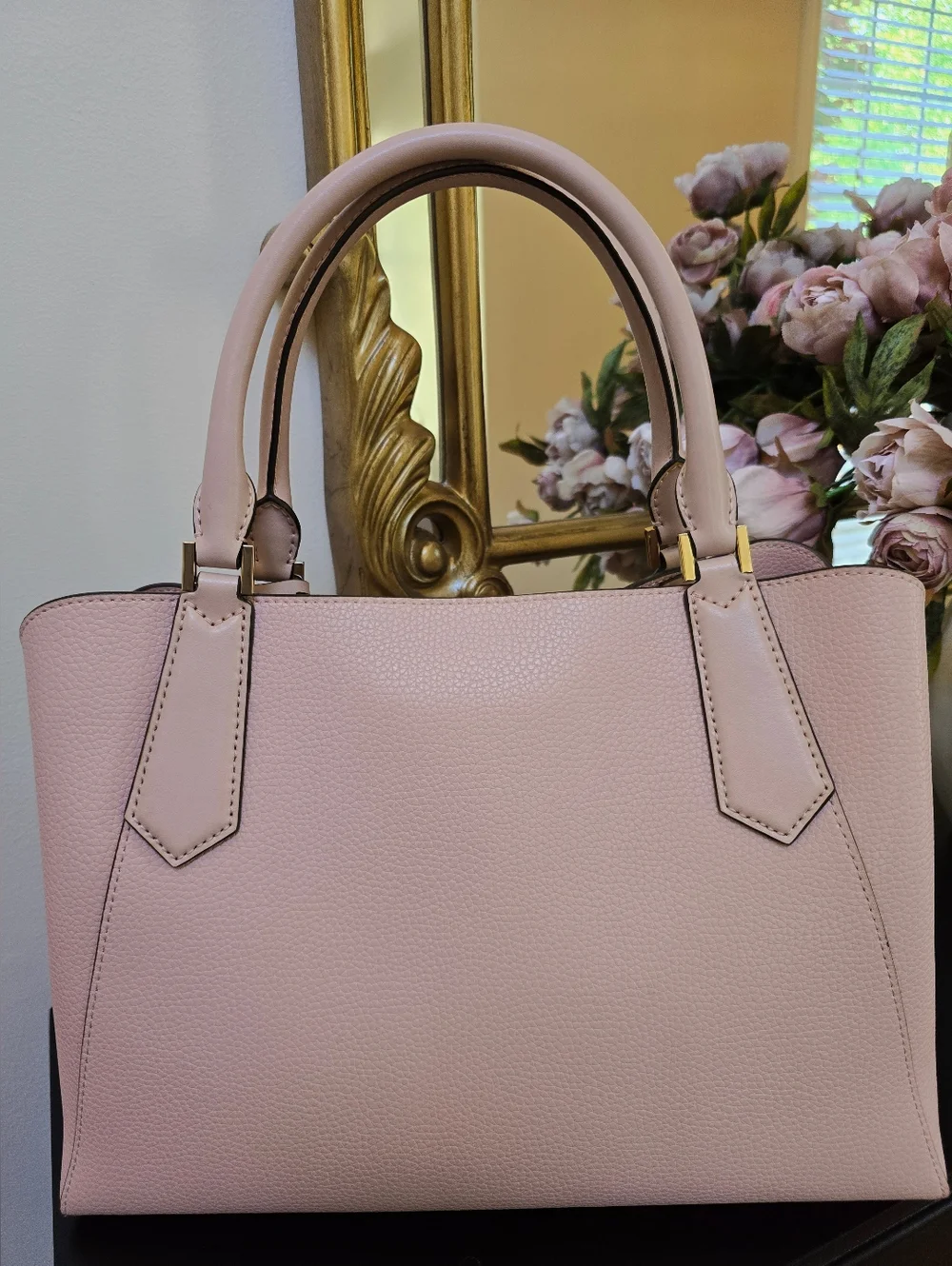 Michael Kors Large Kimberly Pebbled Leather Satchel Blossom Gold Hardware NWOT - Picture 3 of 10